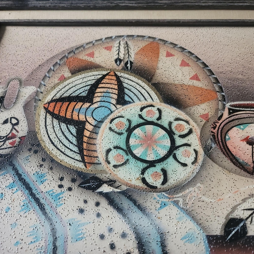 Vintage Navajo Pottery Original Large Native American Canvas Painting - Picture 4 of 8